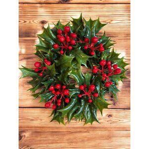 Vintage Holly Berry Christmas Plastic Candle Ring 10"